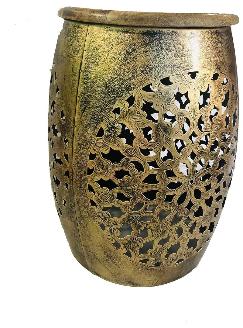 pranjals house pranjals house Beautiful Metal TLight Sitting Stool Wooden Brass Beautiful Side TableCoffee TableCorner TableOutdoor TableLiving Room Furniture Floral Design Home DecorOffice DecorationMudda - Image 4