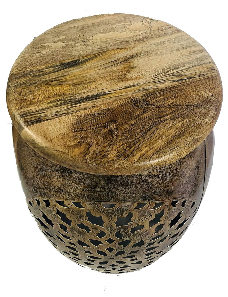 pranjals house pranjals house Beautiful Metal TLight Sitting Stool Wooden Brass Beautiful Side TableCoffee TableCorner TableOutdoor TableLiving Room Furniture Floral Design Home DecorOffice DecorationMudda - Image 3