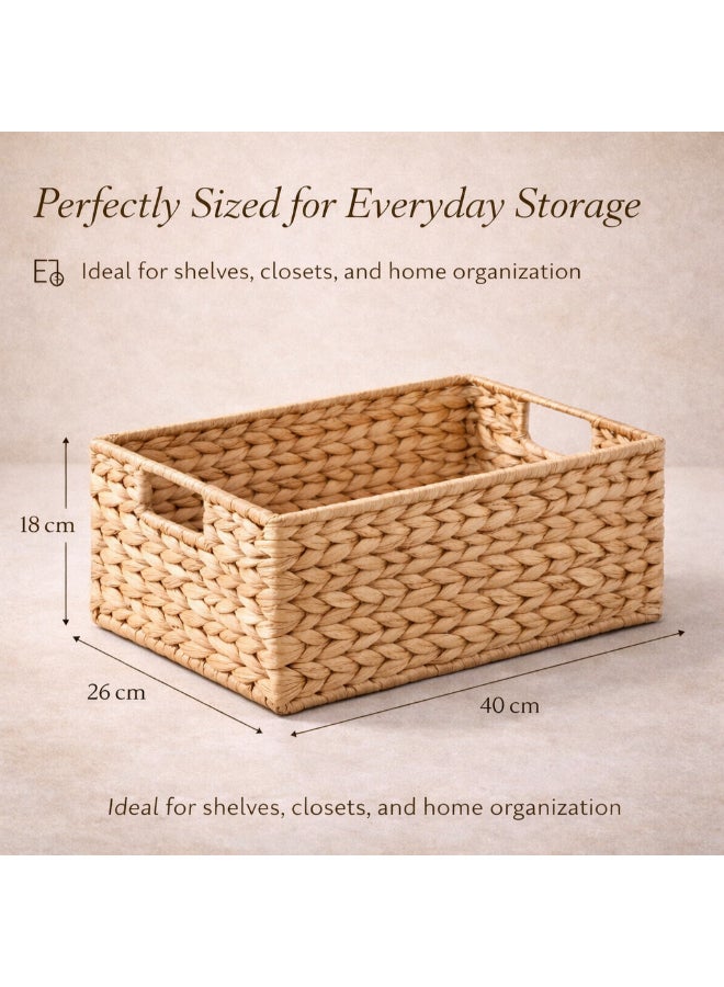Homesmiths Natural Water Hyacinth Storage Bin, Medium, L 40 x B 26 x H 18 cm – Handwoven Medium Wicker Basket for Shelves, Closets & Cabinets – Eco-Friendly Decorative Organizer with Built-In Handles - Image 2