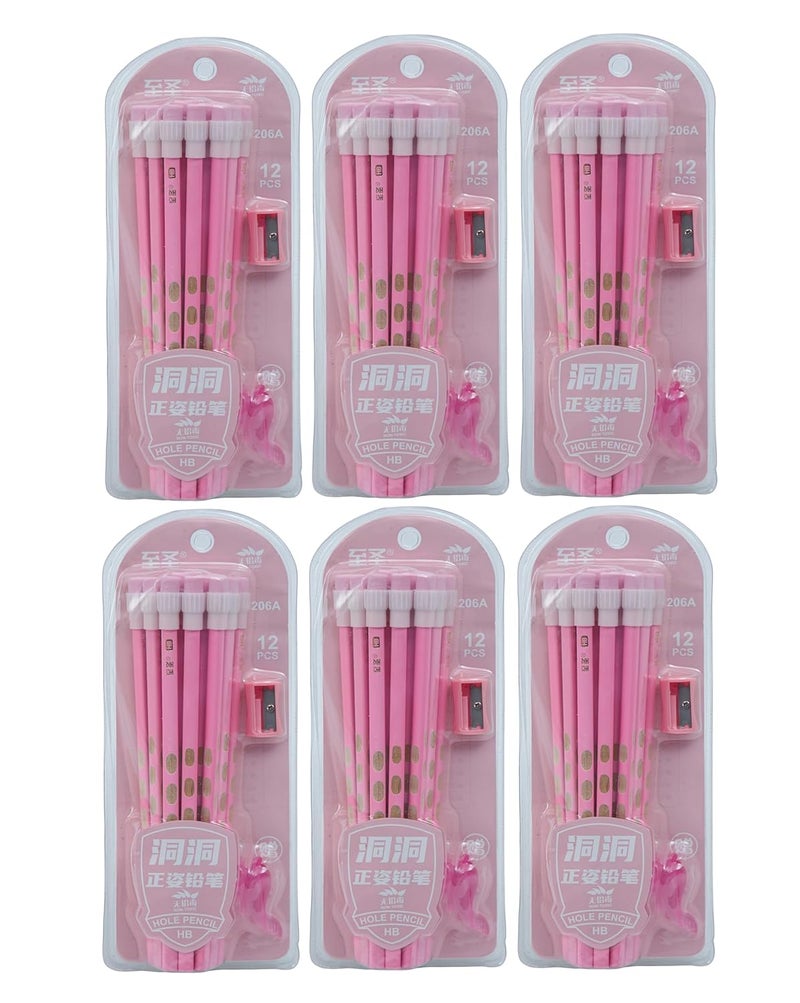 GETHOME Gethome Dongdong 12 Pcs Unique Pencils with Top Erasers 1 Hand Grip and 1 Sharpner School Stationery Set for Kids Writing Drawing Sketching Pack Of 6  - Image 1