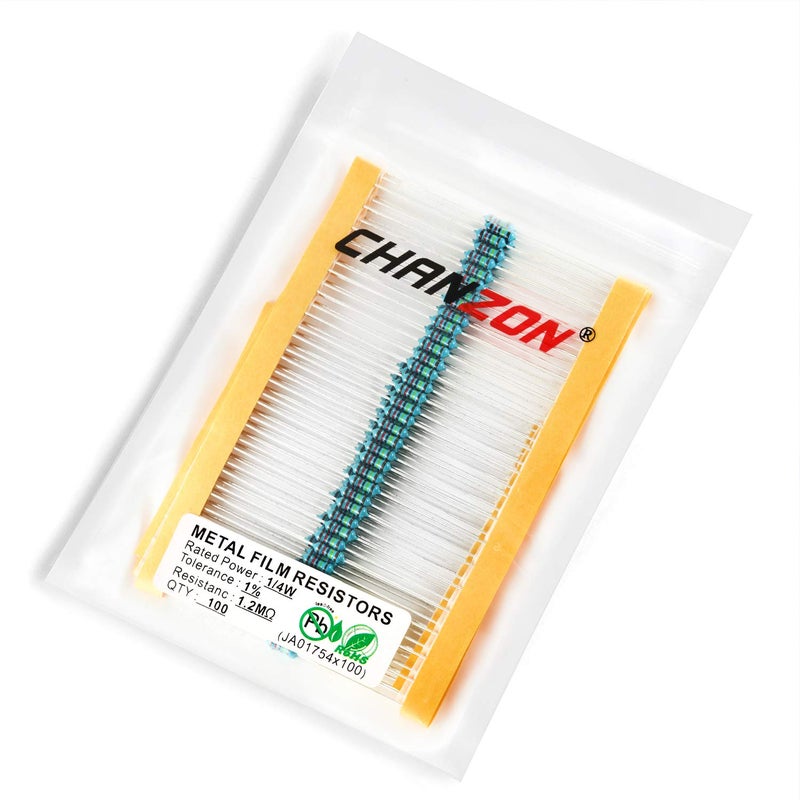 CHANZON 100pcs 1/4W (0.25W) 1.2M Ω ohm 1m2 Metal Film Fixed Resistor 0.01 ±1% Tolerance 1.2MR MF Through Hole Resistors Current Limiting Rohs Certificated - Image 3