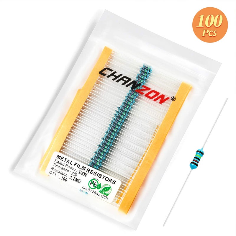 CHANZON 100pcs 1/4W (0.25W) 1.2M Ω ohm 1m2 Metal Film Fixed Resistor 0.01 ±1% Tolerance 1.2MR MF Through Hole Resistors Current Limiting Rohs Certificated - Image 5
