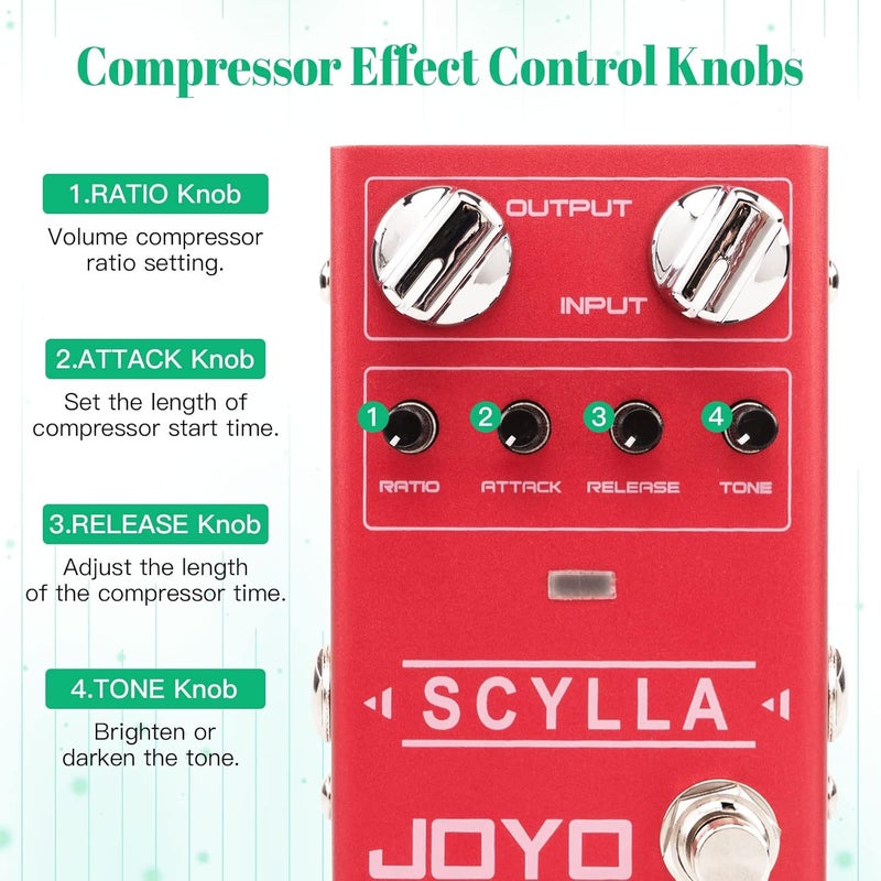 JOYO Bass Guitar Pedals Compressor Effect Pedal with Precise Compression Knobs Low Noise and High Dynamic Control Range for Bassist Electric Guitar Bass (SCYLLA R-27) - Image 3
