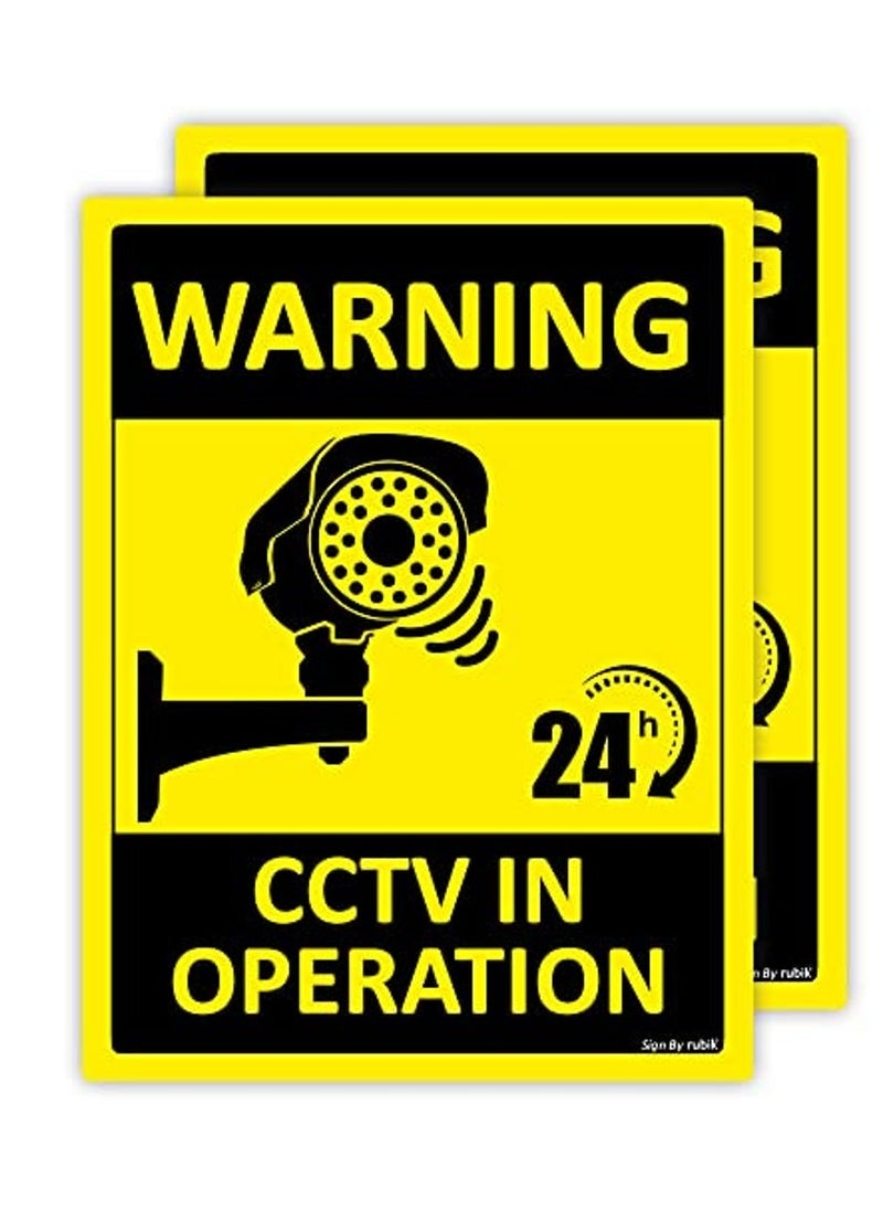 Rubik - Warning 24 Hours CCTV in Operation Sign Sticker Self Adhesive 20x15cm, Video Surveillance Weather Resistant Long Lasting UV Protected Vinyl Decal (2pcs) - Image 1