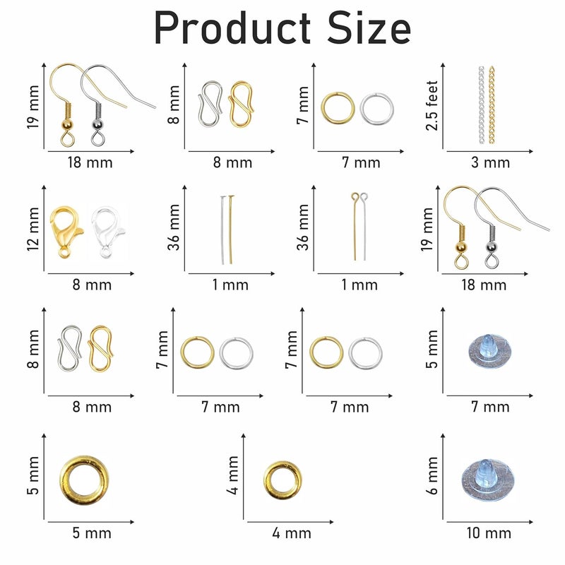 INDIKONB طقم صنع المجوهرات - مكونات معدنية ذهبية وفضية للحرف اليدوية - مستلزمات الخرز للقلائد والأساور والأقراط (مكونات + أدوات) - Image 3