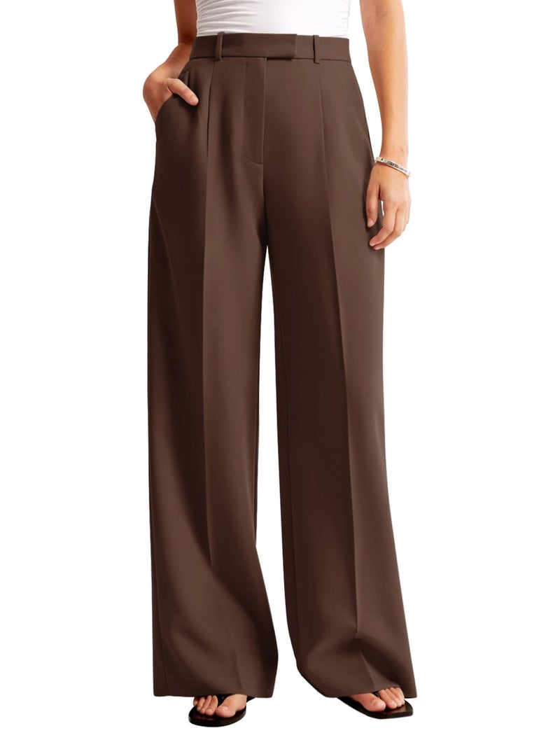 NIMIN Women Wide Leg Pants High Waisted Dressy Work Trousers Business Casual Tailored Pants with Pockets Dark Brown - Image 3