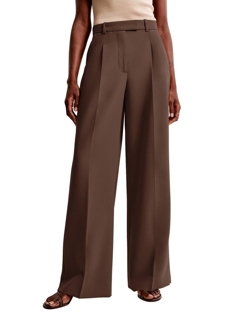 NIMIN Women Wide Leg Pants High Waisted Dressy Work Trousers Business Casual Tailored Pants with Pockets Dark Brown - Image 2