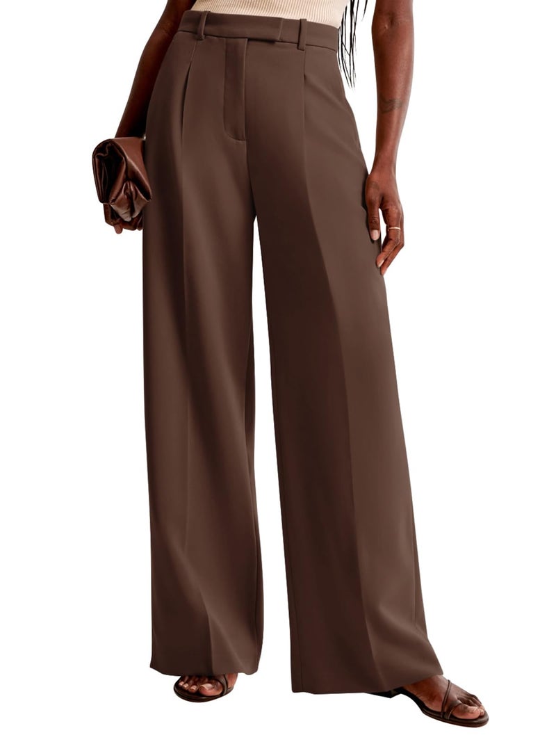 NIMIN Women Wide Leg Pants High Waisted Dressy Work Trousers Business Casual Tailored Pants with Pockets Dark Brown - Image 4