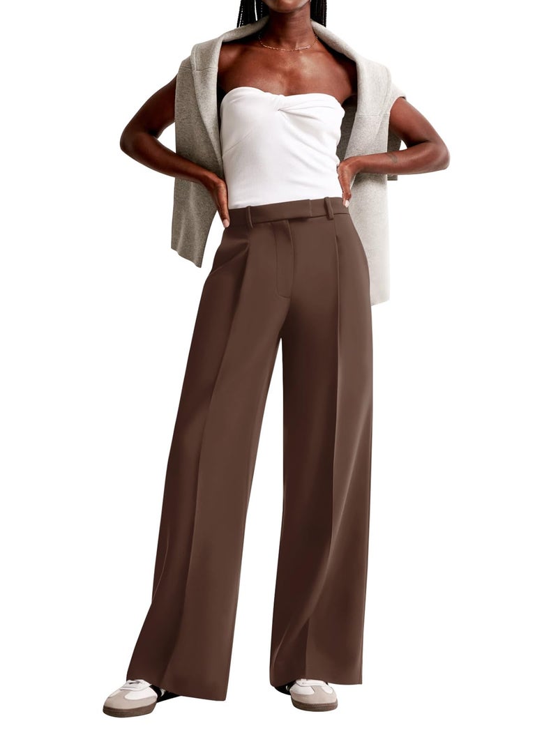 NIMIN Women Wide Leg Pants High Waisted Dressy Work Trousers Business Casual Tailored Pants with Pockets Dark Brown - Image 5