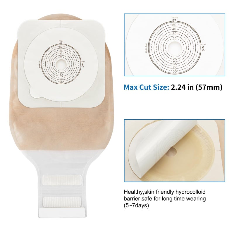 KONWEDA 21PCS Ostomy Bags,Colostomy Supplies,Two Piece Drainable Ostomy Pouch for Ileostomy Stoma Care, Cut-to-Fit (15pcs Bags+6pcs Barrier) - Image 2