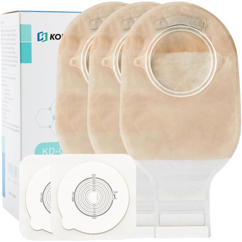 KONWEDA 21PCS Ostomy Bags,Colostomy Supplies,Two Piece Drainable Ostomy Pouch for Ileostomy Stoma Care, Cut-to-Fit (15pcs Bags+6pcs Barrier) - Image 1