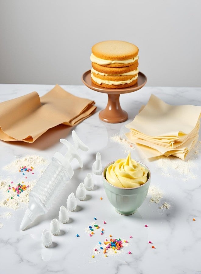 aoukoslt A Set Pipe Nozzles with Syringe, 8Pcs Plastic Cream Baking Piping Nozzle Dispenser Icing Pastry Tips Tube Decoration Tool - Image 2