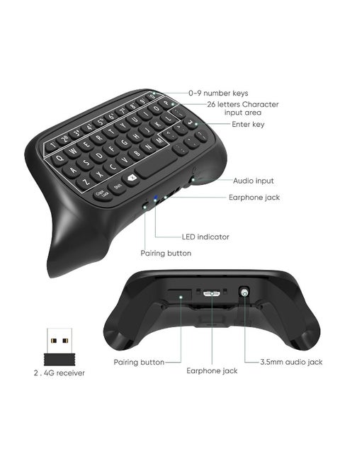 Keyboard Compatible with Xbox Series X/S/Xbox One/One S Controller,2.4G USB Gamepad keyboard with Headset Jack and 3.5mm Audio Jack,QWERTY Keyboard Mini Digital Keyboard- Black