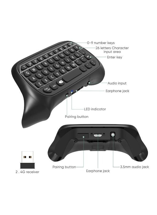 Keyboard Compatible with Xbox Series X/S/Xbox One/One S Controller,2.4G USB Gamepad keyboard with Headset Jack and 3.5mm Audio Jack,QWERTY Keyboard Mini Digital Keyboard- Black