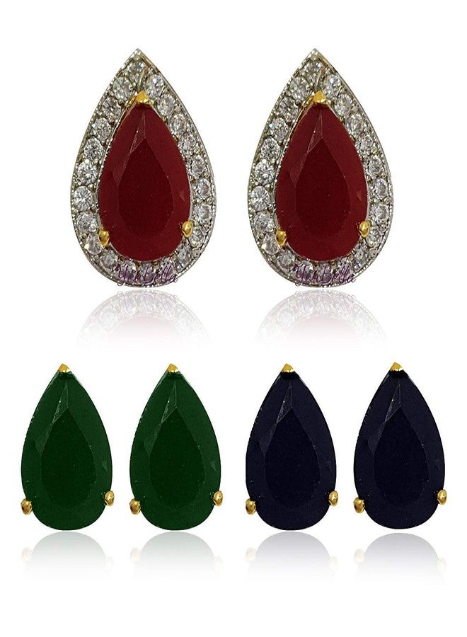 YouBella American Diamond Jewellery Multi-Color Interchangeable Triangular Shaped Earrings for Girls and Women : Best Rakhi Gift Jewellery (6 in 1 Drop) - Image 1