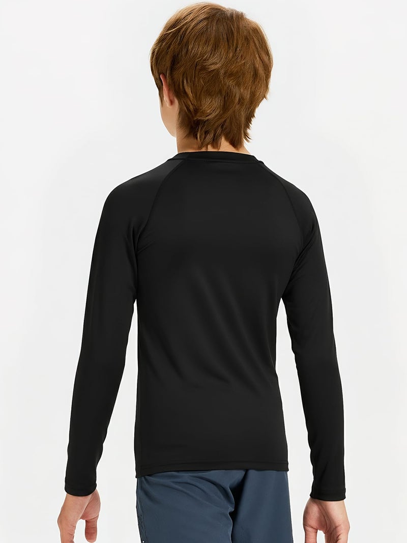 DEVOROPA Youth Boys Compression Thermal Shirt Long Sleeve Fleece Baselayer Soccer Baseball Undershirt Black L - Image 3