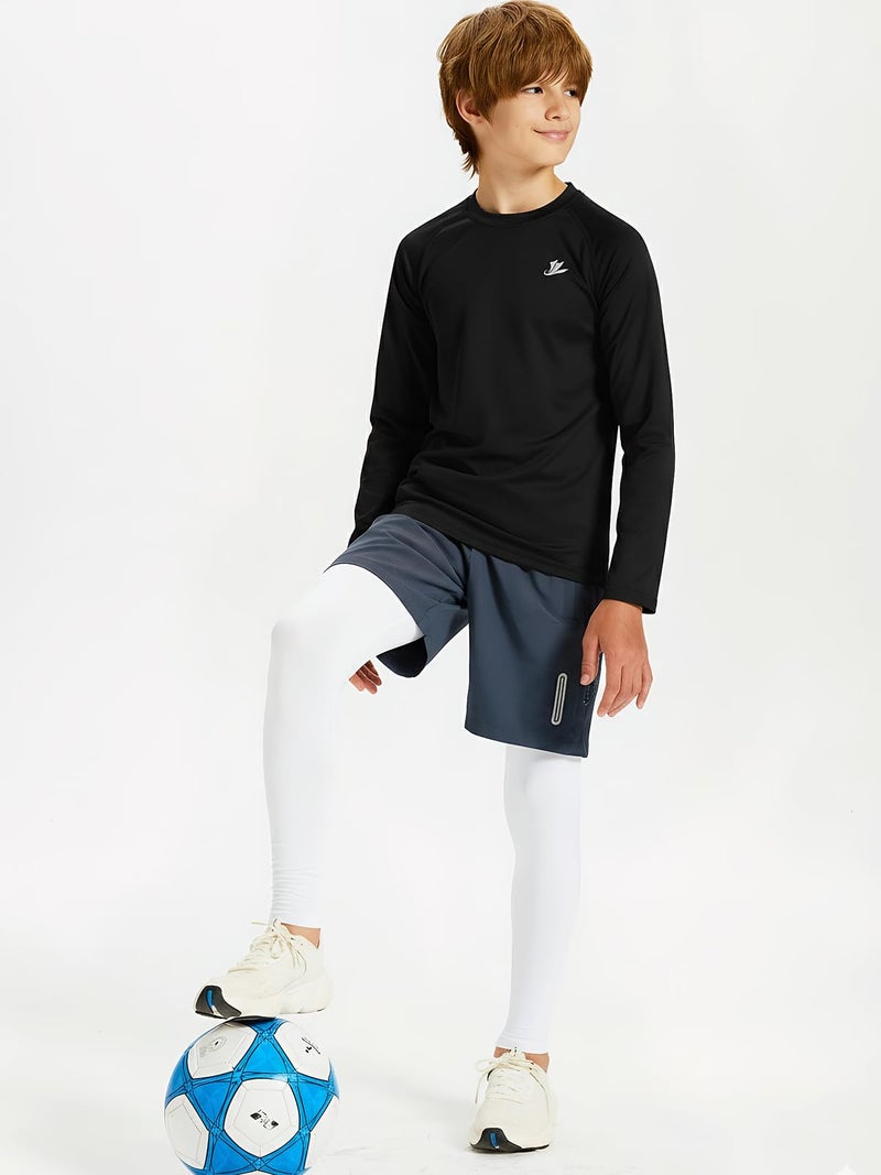 DEVOROPA Youth Boys Compression Thermal Shirt Long Sleeve Fleece Baselayer Soccer Baseball Undershirt Black L - Image 4
