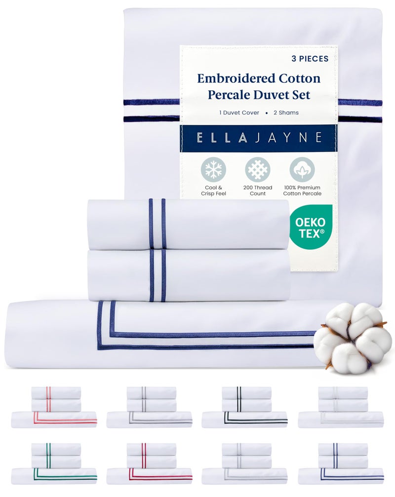 Ella Jayne Duvet Cover Queen Size (3 Pieces), 100% Cotton Percale, Full/Queen, Soft, Breathable & Lightweight, Including Duvet Cover (1 Piece) 90 x 90 Inches with 2 Pillow Shams (Navy Design) - Image 2