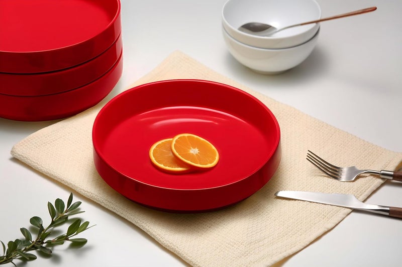 Kook أطباق باستا كبيرة من السيراميك، آمنة للاستخدام في الميكروويف وغسالة الصحون، رائعة للحساء والسلطات، أطباق تقديم ضحلة، بورسلين لامع، 47 أونصة، مجموعة من 4، أحمر الكرز - Image 4