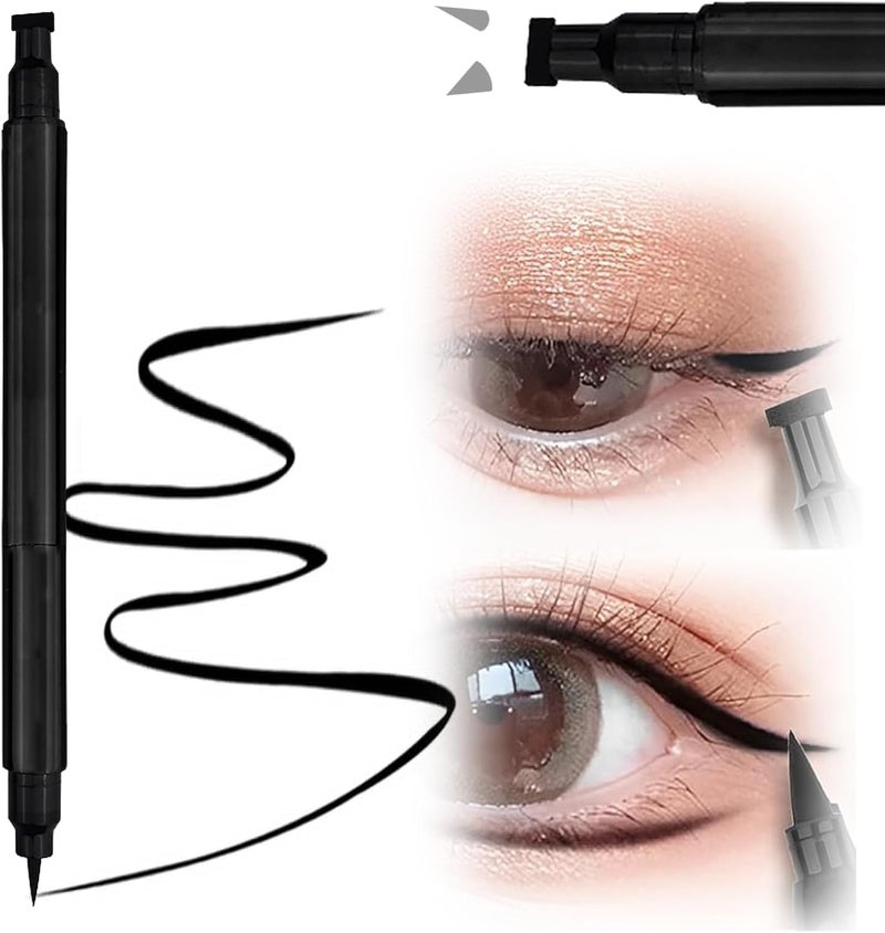2 in 1 Eyeliner Stamp Wingliner Black Eyeliner Pencil Wing Cat Eye Stamp Waterproof Long Lasting and Smudgeproof for Women Black Eyeliner Pen Winged Eyeliner PencilBlack