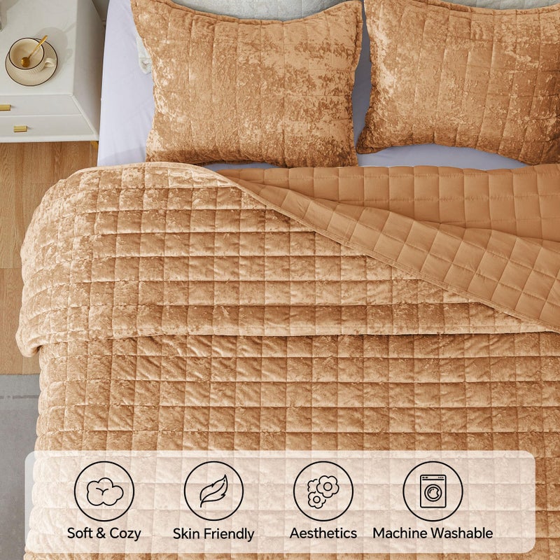 BEDELITE Velvet Quilt Set King Size - Luxury Velvet Comforter Bedding Set 3 Pieces, Lightweight Soft Cozy Shiny Rusty Burnt Orange Oversized Bedspread Coverlet for All Seasons with 2 Pillow Shams - Image 4