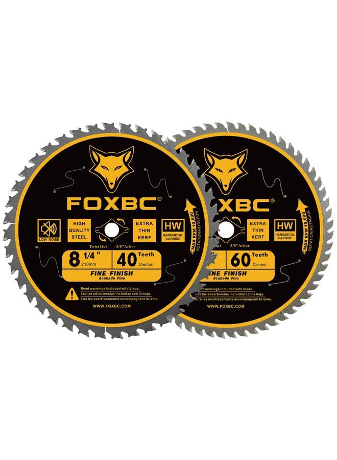 FOXBC 8-1/4 Inch Table Saw Blade 40 Tooth, 60 Tooth Fine Finish Wood Cutting with 5/8" Arbor, Diamond Knockout - Image 1