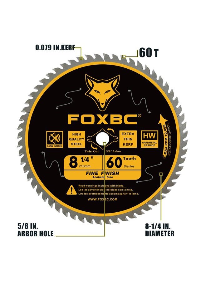 FOXBC 8-1/4 Inch Table Saw Blade 40 Tooth, 60 Tooth Fine Finish Wood Cutting with 5/8" Arbor, Diamond Knockout - Image 5