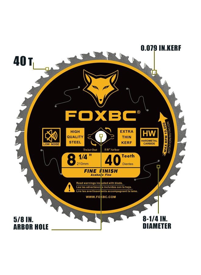 FOXBC 8-1/4 Inch Table Saw Blade 40 Tooth, 60 Tooth Fine Finish Wood Cutting with 5/8" Arbor, Diamond Knockout - Image 3