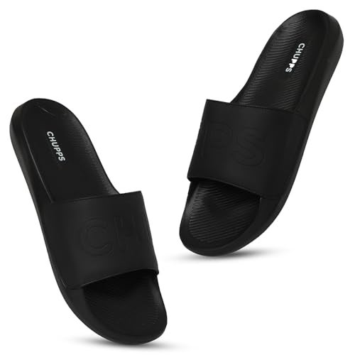CHUPPS Pure Black Drift Orthopedic Slippers | Soft Footpharma Footbed | Breathable Ventilation Holes | Lightweight Flip Flops | Anti-Skid Chappals for Everyday For Mens - Image 1
