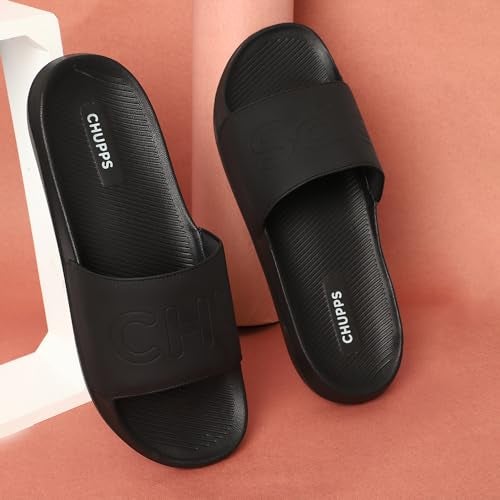 CHUPPS Pure Black Drift Orthopedic Slippers | Soft Footpharma Footbed | Breathable Ventilation Holes | Lightweight Flip Flops | Anti-Skid Chappals for Everyday For Mens - Image 2