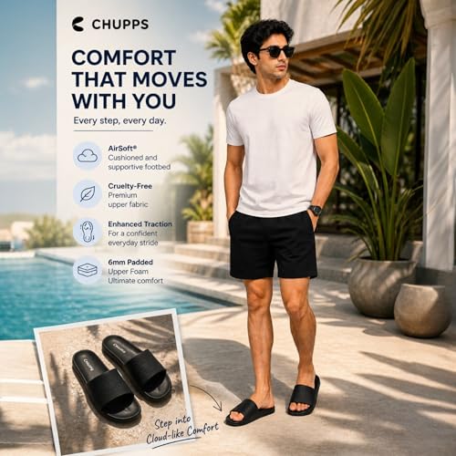 CHUPPS Pure Black Drift Orthopedic Slippers | Soft Footpharma Footbed | Breathable Ventilation Holes | Lightweight Flip Flops | Anti-Skid Chappals for Everyday For Mens - Image 3