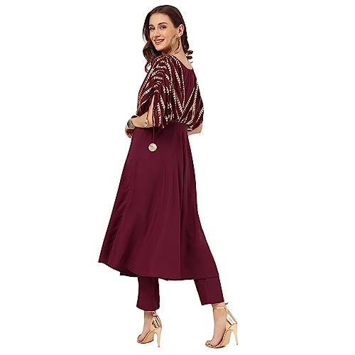 FIORRA Women's Purple Poly Crepe A-line Kurta with Pant SET0088-XL - Image 4