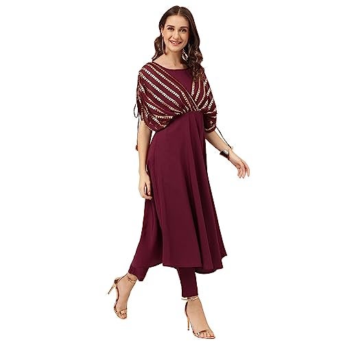 FIORRA Women's Purple Poly Crepe A-line Kurta with Pant SET0088-XL - Image 2