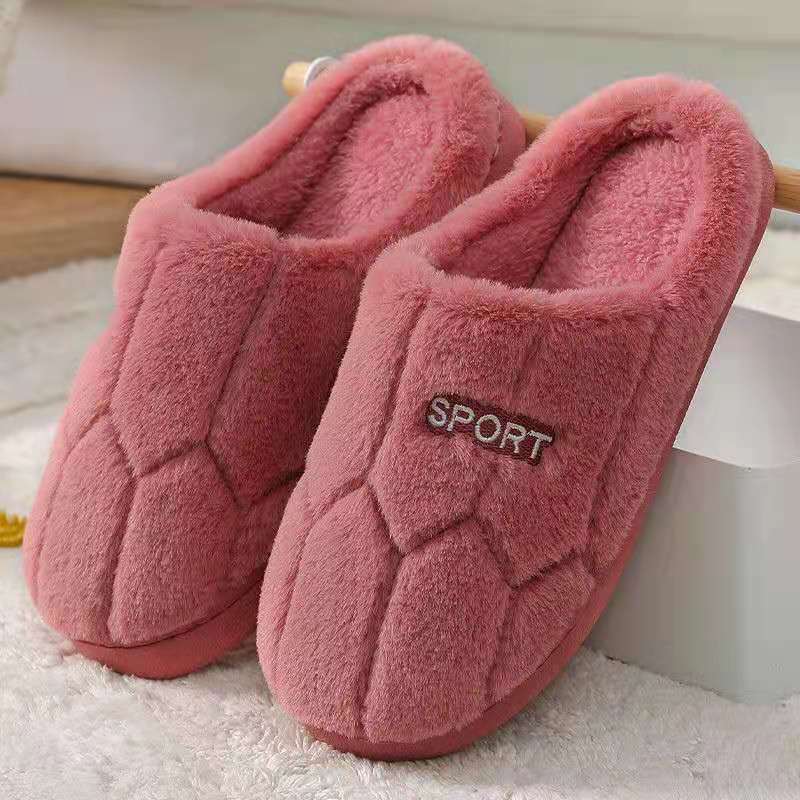 Cotton slippers womens winter home indoor home warm non-slip thick bottom couple new woolen slippers mens autumn and winter Purple - Image 2