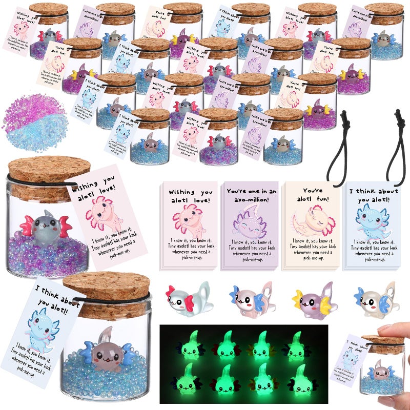 Seenelling 48 Sets Emotional Gifts Bulk Positive Salamander Affirmation Card Inspirational Mini Luminous Salamander with Glass Bottle for Teacher End of Year Gift Graduation Party Favors - Image 1
