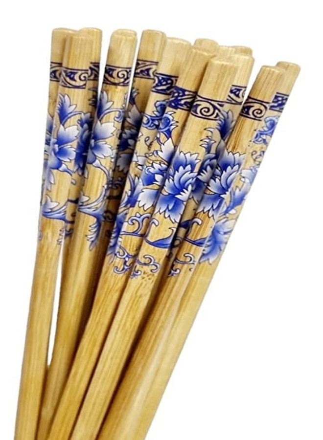 MOREL Set of 20 Pairs Designer Natural Round Bamboo Reusable Chopsticks, Size 9.5 INCH (Color and Design May Vary) - Image 3