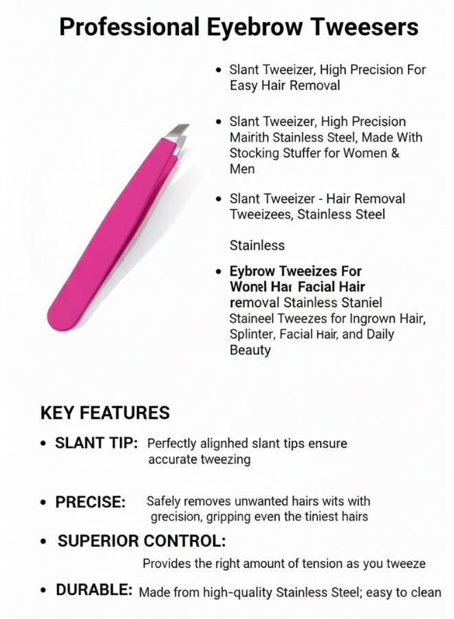Professional Slant Tip Tweezer – Stainless Steel High Precision Hair Removal Tweezers for Women & Men, Perfect for Eyebrow Shaping, Facial Hair, Chin Hair, Ingrown Hair & Splinters – Durable, Easy to Clean, Ideal for Daily Beauty & Grooming - Image 3