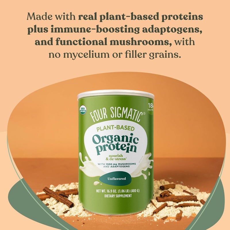 Four Sigmatic Organic PlantBased Protein Powder Unflavored Protein with Lions Mane Chaga Cordyceps and More  Clean Vegan Protein Elevated for Brain Function and Immune Support  169 oz - Image 4