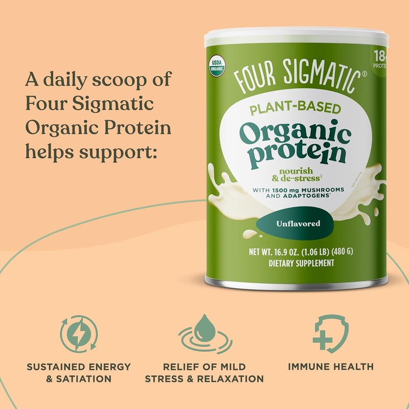 Four Sigmatic Organic PlantBased Protein Powder Unflavored Protein with Lions Mane Chaga Cordyceps and More  Clean Vegan Protein Elevated for Brain Function and Immune Support  169 oz - Image 5