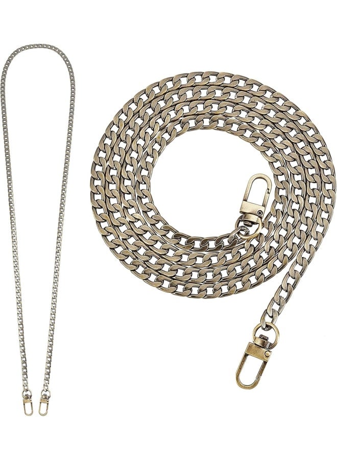 2 Strands 47 Inch Iron Flat Chain Strap Handbag Chains Accessories Purse Straps Shoulder Cross Body Replacement Straps with Swivel Buckles, Antique Bronze  - Image 1