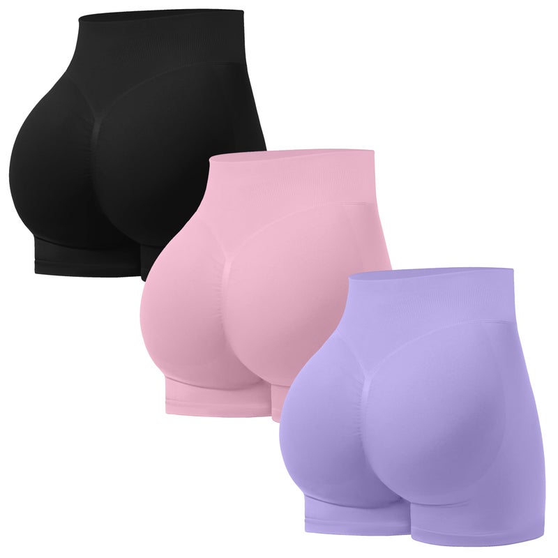 OVESPORT 3 Pack Seamless Women Workout Shorts Scrunch Butt Lifting Gym Booty Biker Shorts - Image 1