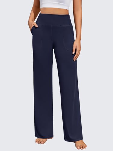 FireSwan Yoga Pants Women Wide Leg Pants High Waist Stretch Dress Loose Casual Lounge Sweatpants with Pockets Navy - Image 3
