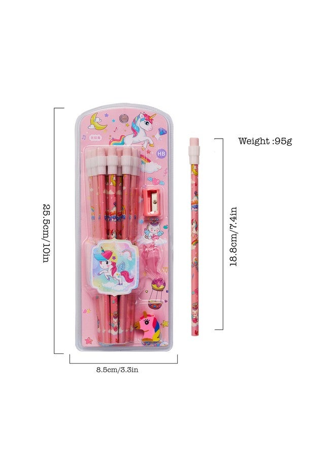 CherryBox Unicorn Pencils Stationary Kit - 12 Pencils Set with Grip Unicorn Eraser and Sharpner for Kids, Boys and Girls, Birthday Return Gift Stationary Set (Pink) - Image 3