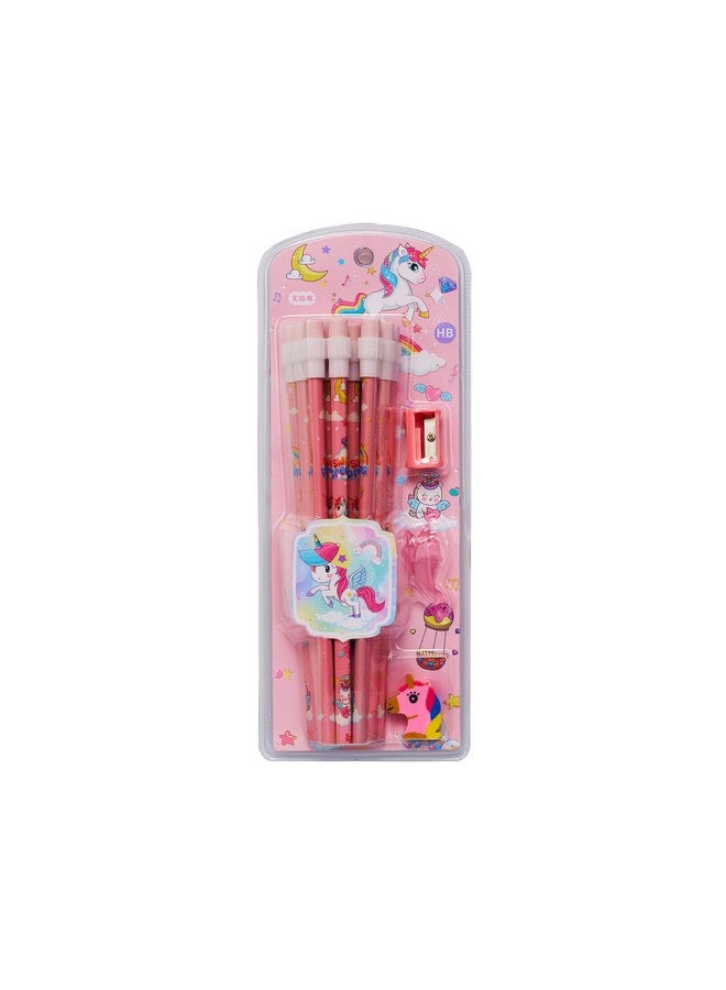 CherryBox Unicorn Pencils Stationary Kit - 12 Pencils Set with Grip Unicorn Eraser and Sharpner for Kids, Boys and Girls, Birthday Return Gift Stationary Set (Pink) - Image 1