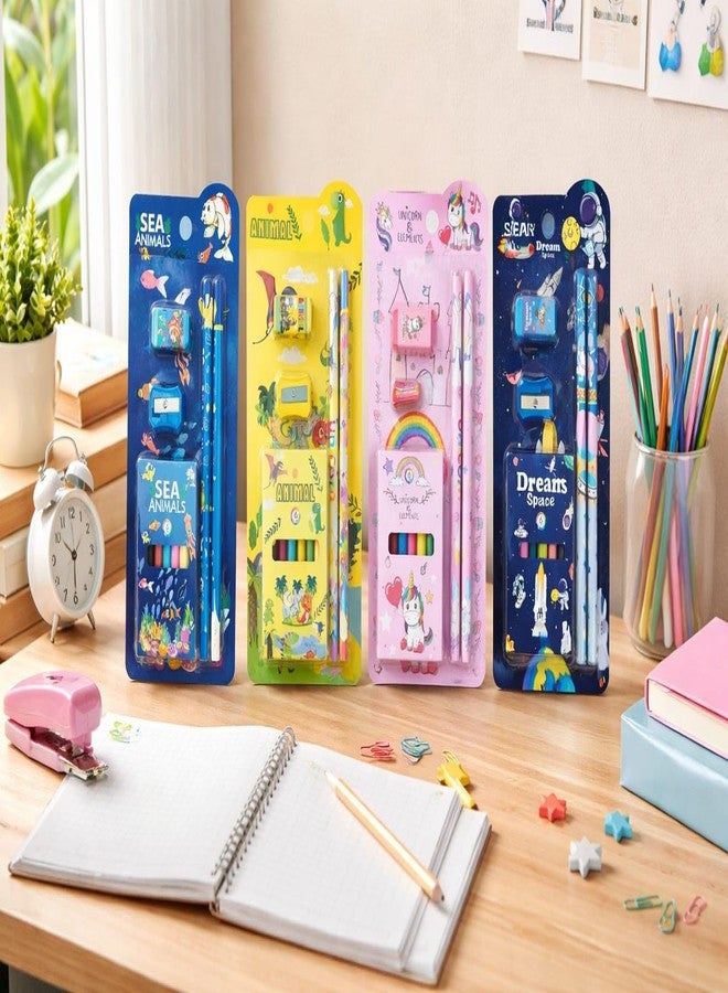 TERA13 Kids Stationery Set - Unicorn, Mermaid, Sea Animals & Dream Space | Pencil, Eraser, Sharpener & 6 Color Crayons Combo | School Supplies & Return Gift Pack for Girls & Boys (6 (Pcs)) - Image 3