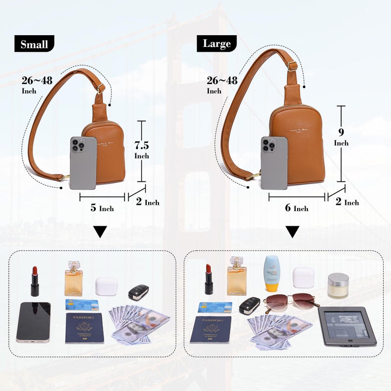 INICAT Small Sling Bag for Women Everyday & Travel Crossbody Bags Lightweight Cross Body Purses Vegan Leather(Brown) - Image 3