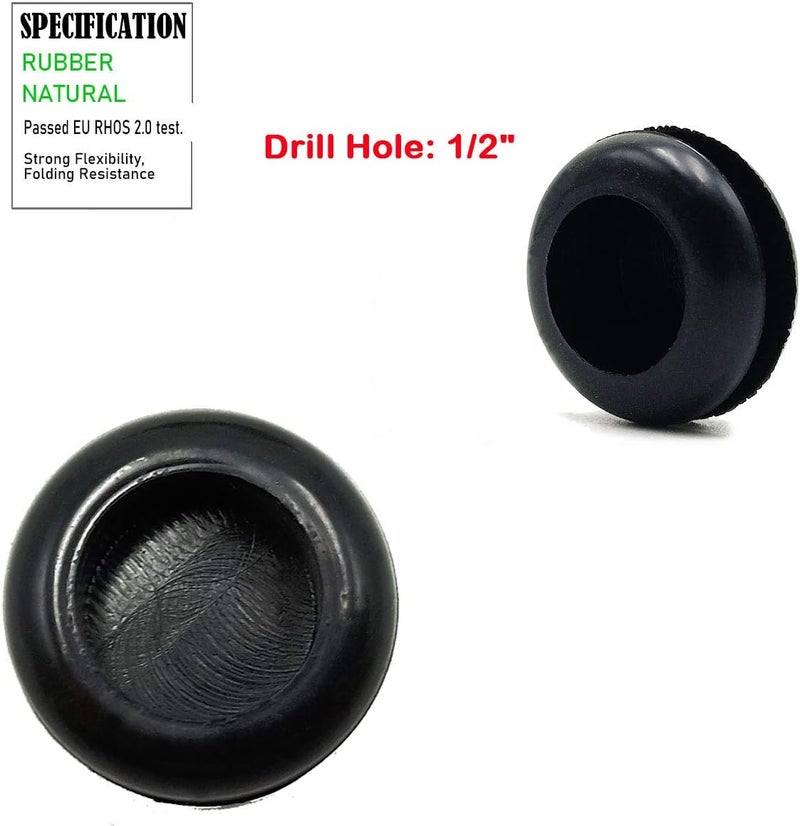 EASYEAH Store 1/2 Rubber Grommets for Wiring, 3/8 in ID Double-Sided Rubber Plugs for Round Holes, Firewall Grommet Automotive, Wire Cable Protection for Metal Electric Box, 50 Pcs 10x12 mm, Black - Image 2