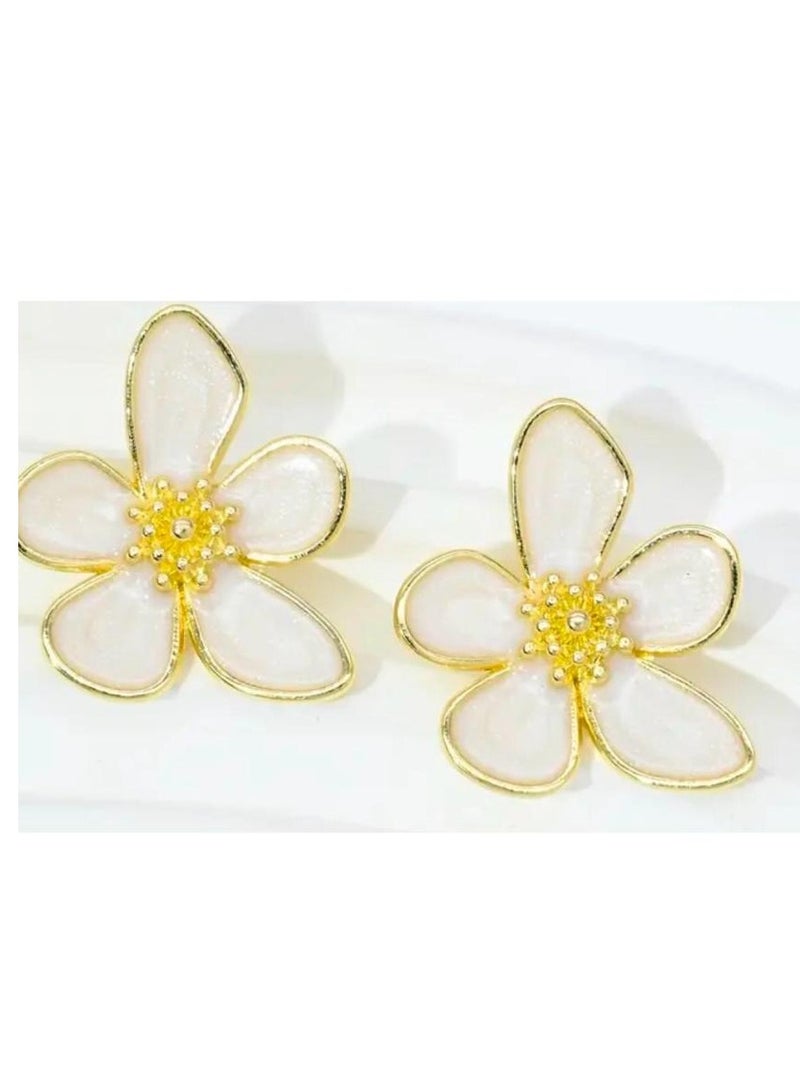 جاذبية خالدة أقراط زهرة هندسية أنيقة وجذابة للنساء من سبائك الزنك مع ترصيع بلاستيكي مثالية للملابس الكاجوال أو الحفلات كهدية عيد الحب - Image 2