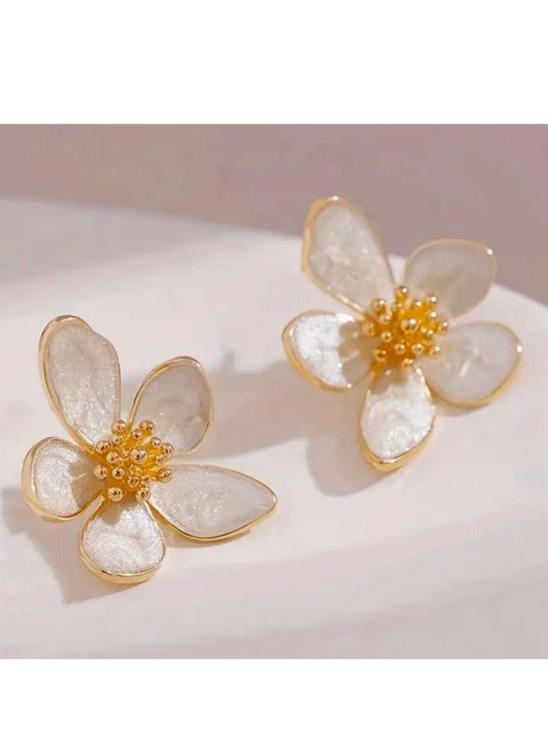 جاذبية خالدة أقراط زهرة هندسية أنيقة وجذابة للنساء من سبائك الزنك مع ترصيع بلاستيكي مثالية للملابس الكاجوال أو الحفلات كهدية عيد الحب - Image 3