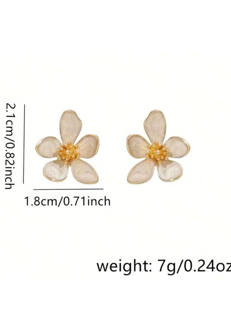 جاذبية خالدة أقراط زهرة هندسية أنيقة وجذابة للنساء من سبائك الزنك مع ترصيع بلاستيكي مثالية للملابس الكاجوال أو الحفلات كهدية عيد الحب - Image 4